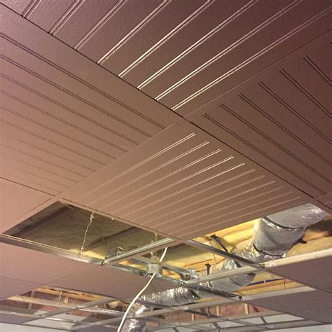 bead board drop ceiling grid  stylish basement