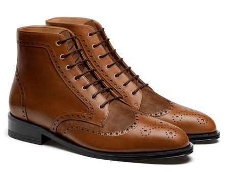 Brogue Boots - brown leather & waxed leather