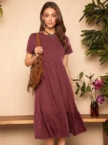 SHEIN LUNE Solid Ruffle Hem Hidden Pocket Dress | SHEIN USA
