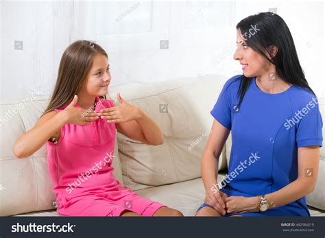 Smiling Deaf Girl Learning Sign Language Stock Photo 442584019 ...