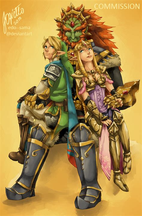 [COMMISSION] Link, Zelda and Ganondorf cuddle by Edo--sama on DeviantArt