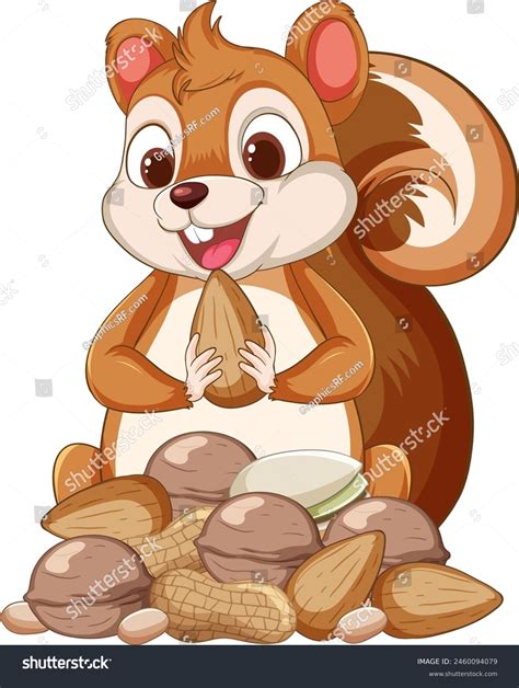 Cartoon Squirrel Holding Nut Surrounded By Stock Vector (Royalty Free