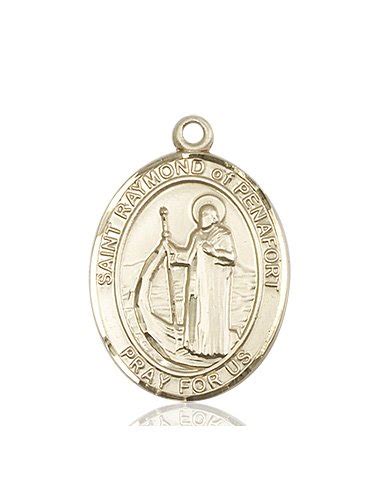 St Raymond of Penafort Medal - 14 KT Gold - Large, Engravable - Catholic Saint Medals