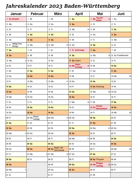 Jahreskalender 2023 BW | The Beste Kalender