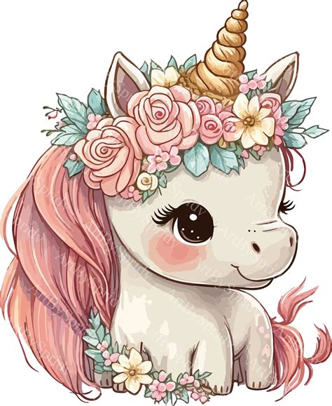Cute Unicorn Floral PNG, Transparent Animal Clipart, Kids Cartoon ...