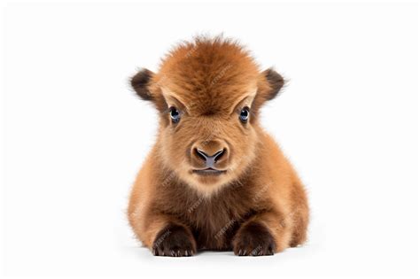 Premium AI Image | A baby bison is laying down on a white background.