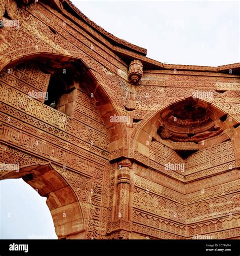 Inside the Qutub Minar Complex with antic ruins and inner square. UNESCO World Heritage in ...