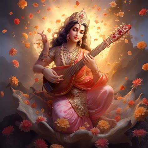 Premium Photo | Goddess Saraswati Happy Vasant Panchami Puja sitting on ...