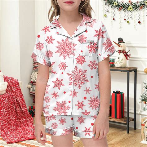 Girls Christmas Pajamas Short Sets Trendy Print Button Down Lounge Sets ...