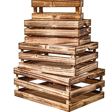 MACVAD Set of 4 Large Torched Wood Decorative Storage Crates, Nesting ...