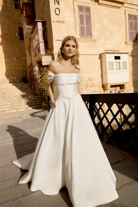 44475: Mikado Strapless Corseted Bodice with A-Line Skirt | Sincerity