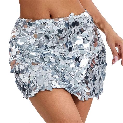 Women Sparkly Sequin Mini Skirt Fully Lined Hip Wrap Skirt Stylish Club