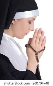 Beautiful Woman Nun Praying Rosary Isolated Stock Photo 260704748 ...