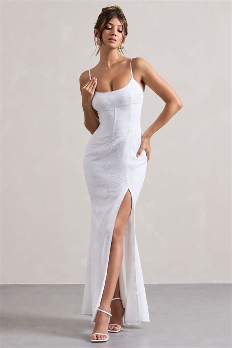 Intimacy White Lace Corset Split Maxi Dress – Club L London - USA