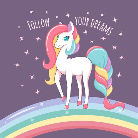 unicorn  rainbow  follow  dreams text  vector art