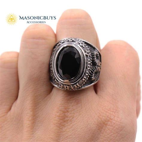 Masonic Ring With Ancient Symbols And Large Stone | MasonicBuys