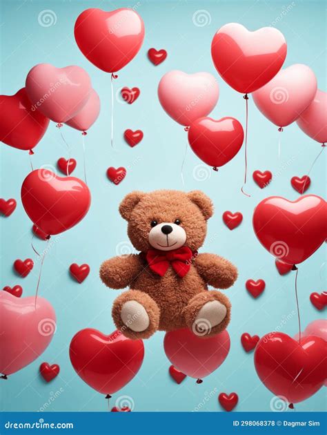 Teddy Bear in Love with Heart Balloons Stock Photo - Image of romantic ...