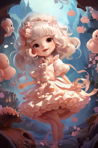 Premium Photo | Anime girl in a pink dress with a bunch of balloons ...