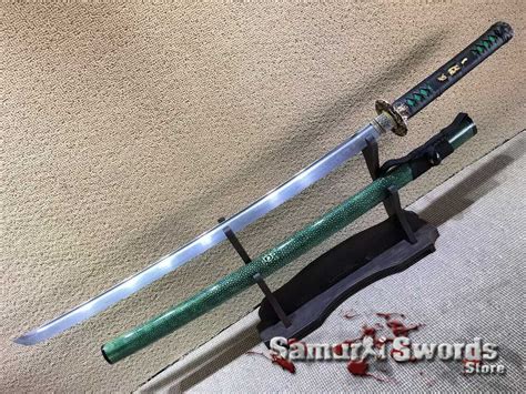 Katana 1060 Folded Steel with Full Green Ray Skin Saya