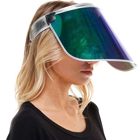 Silver Iridescent Futuristic Full-Face Sun Visor Hat | Party City