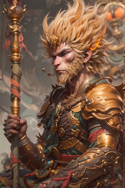 A close up of a man with a sword and a gold outfit - SeaArt AI