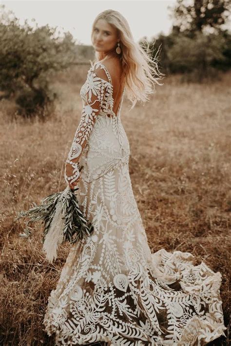 bohemian lace wedding dress long sleeve beachweddingtipscom