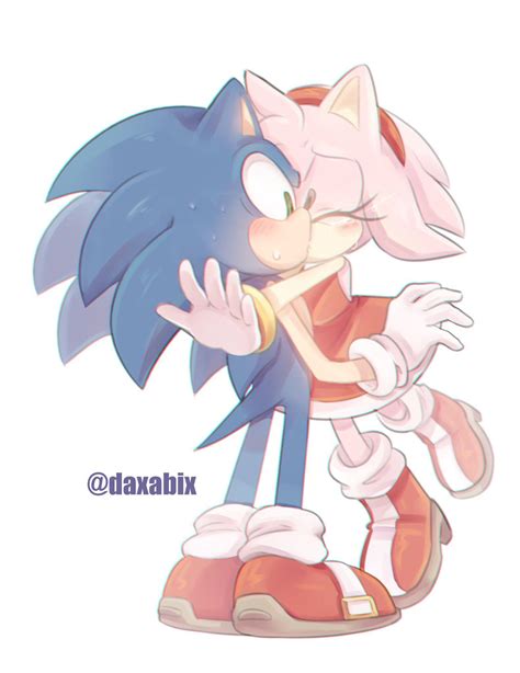 Amy Rose kissing Sonic. (By @daxabix) : SonicTheHedgehog