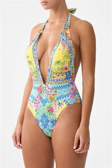 Sultanahmet Summer Plunge Front Low Back Halter Neck One Piece With