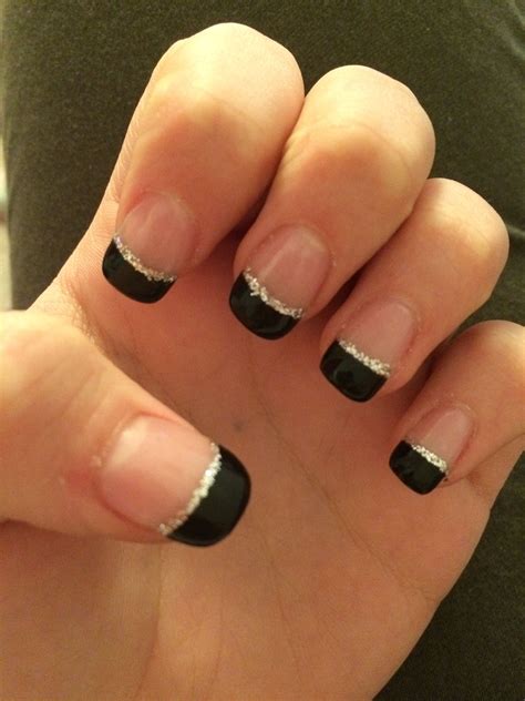 Black And Silver Tip Acrylic Nails