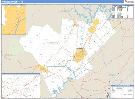 Anderson County, Tennessee Zip Code Wall Map | Maps.com.com