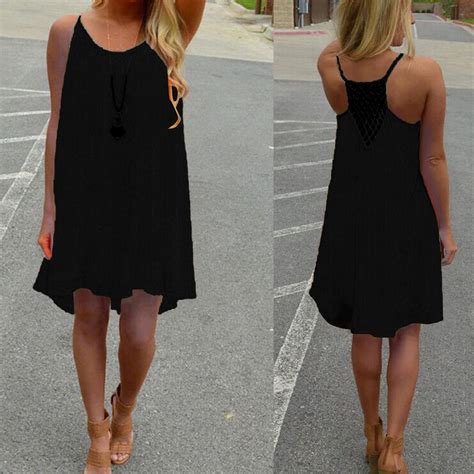 Ediodpoh Fashion Women Spaghetti Strap Back Howllow Out Summer Chiffon