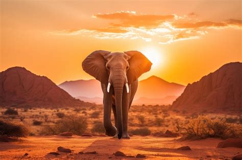 Premium AI Image | One adult African Elephant in the plains at sunset