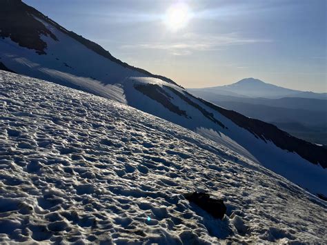 A view of Mt. Adams at sunrise captured during a summit of Mt. St