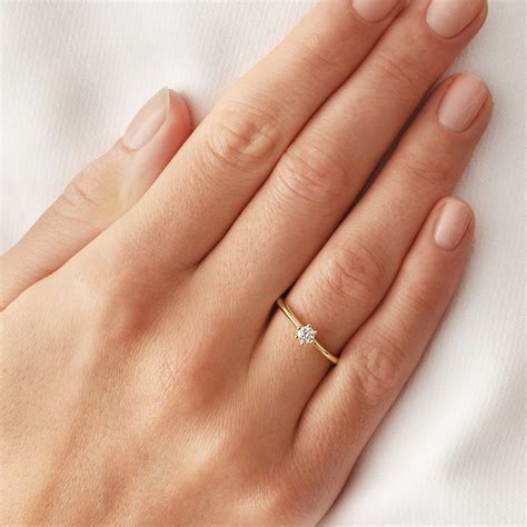 Thin Band Gold Diamond Engagement Ring | KLENOTA