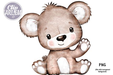 Brown Bear waving hand up Neutral baby boy or girl bear clip art By ...