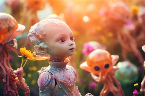 Premium AI Image | Alien baby girl in a colorful alien garden party sci ...