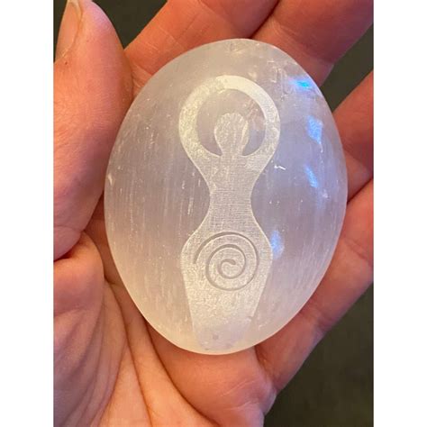 Selenite Palmstone Laser Engraved Goddess - Crown Chakra – Zen and Meow