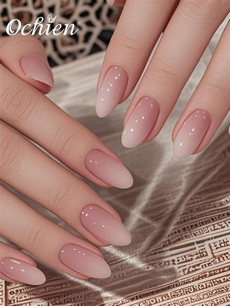 30pcs Long Almond-Shaped Ombre Milky White False Nail Tips, Upgrade