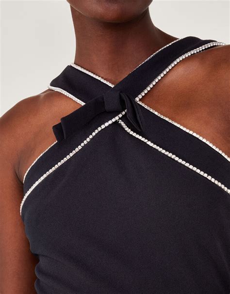 Diana Diamante Halterneck Dress Black