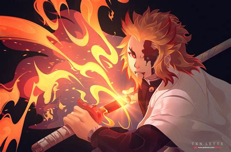 Download Kyojuro Rengoku With Flaming Sword Wallpaper | Wallpapers.com