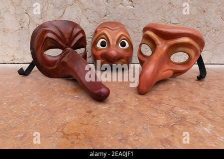 Venetian Zanni masks by artist Carlo Setti. Leather mask of typical ...