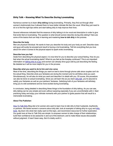 Calaméo - Dirty Talk – Knowing What To Describe During Lovemaking