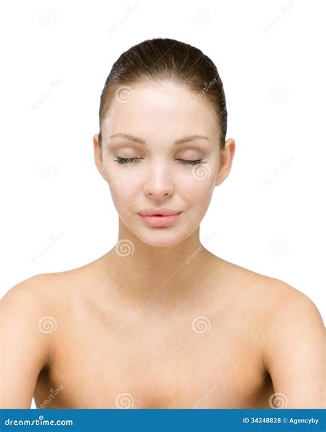 Front View of Naked Girl with Eyes Closed Stock Photo - Image of