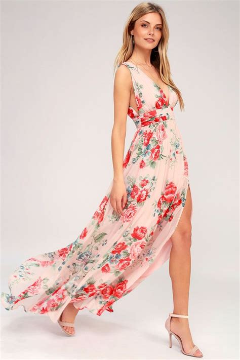 garden meandering blush floral print maxi dress printed maxi dress