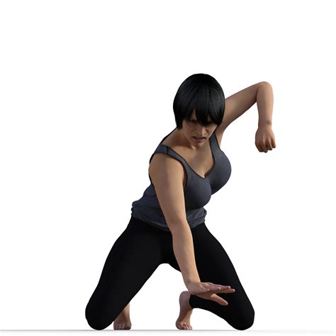 Figure drawing pose of female, action, combat, kneeling, punching and ...