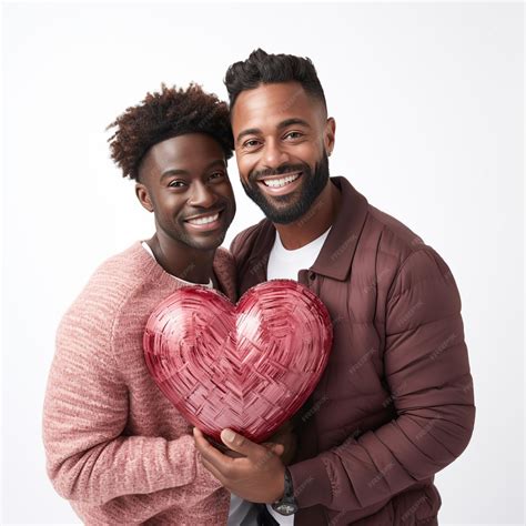 Premium AI Image | Afro gay couple holding red heart isolated on white