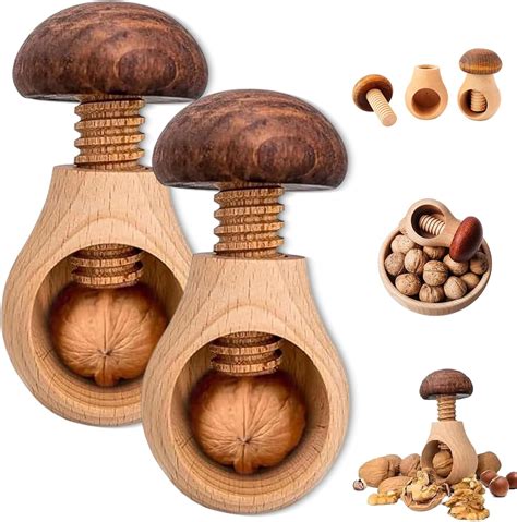 Wooden Mushroom Shaped Walnut Wood Clip, New Portable Walnut Cracking