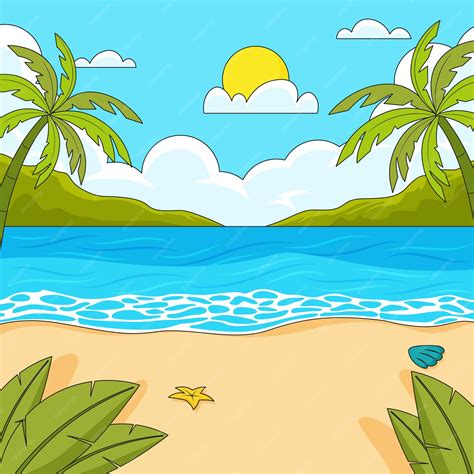 Premium Vector | Cute cartoonish beach scenery background