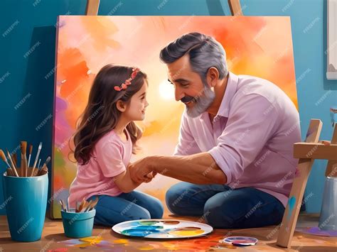 Padre e hija pintando juntos en un lienzo en el Día del Padre AI