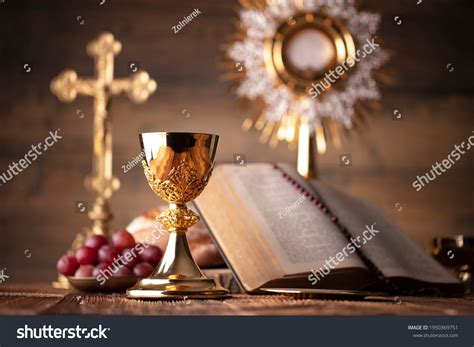 Holy Communion Catholic Theme Wooden Background Stock Photo 1950369751 ...